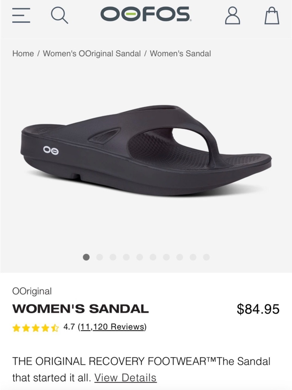 OOFOS Women's OOriginal Recovery Sandal - Black